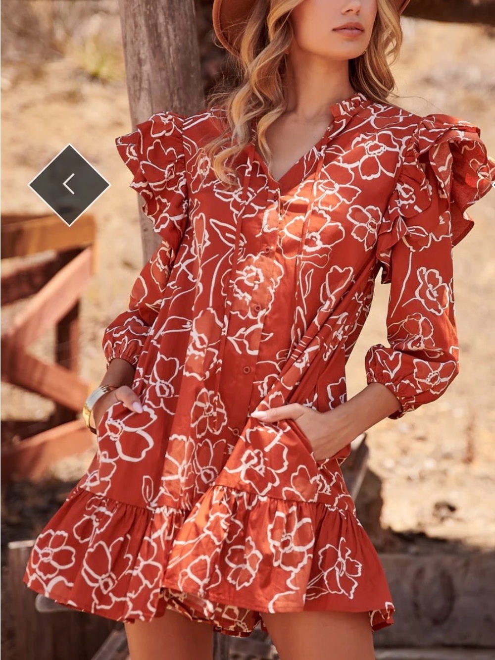 Sugarlips Sammy Marmalade Ruffle Drop Waist Floral Dress Size L NWT Cotton - Picture 2 of 11